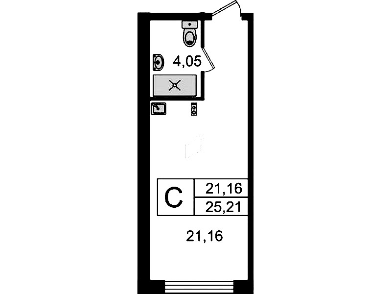 Квартира студия 25.21 м², 5/14 эт., Комплекс апартаментов «Ladozhsky Avenir»
